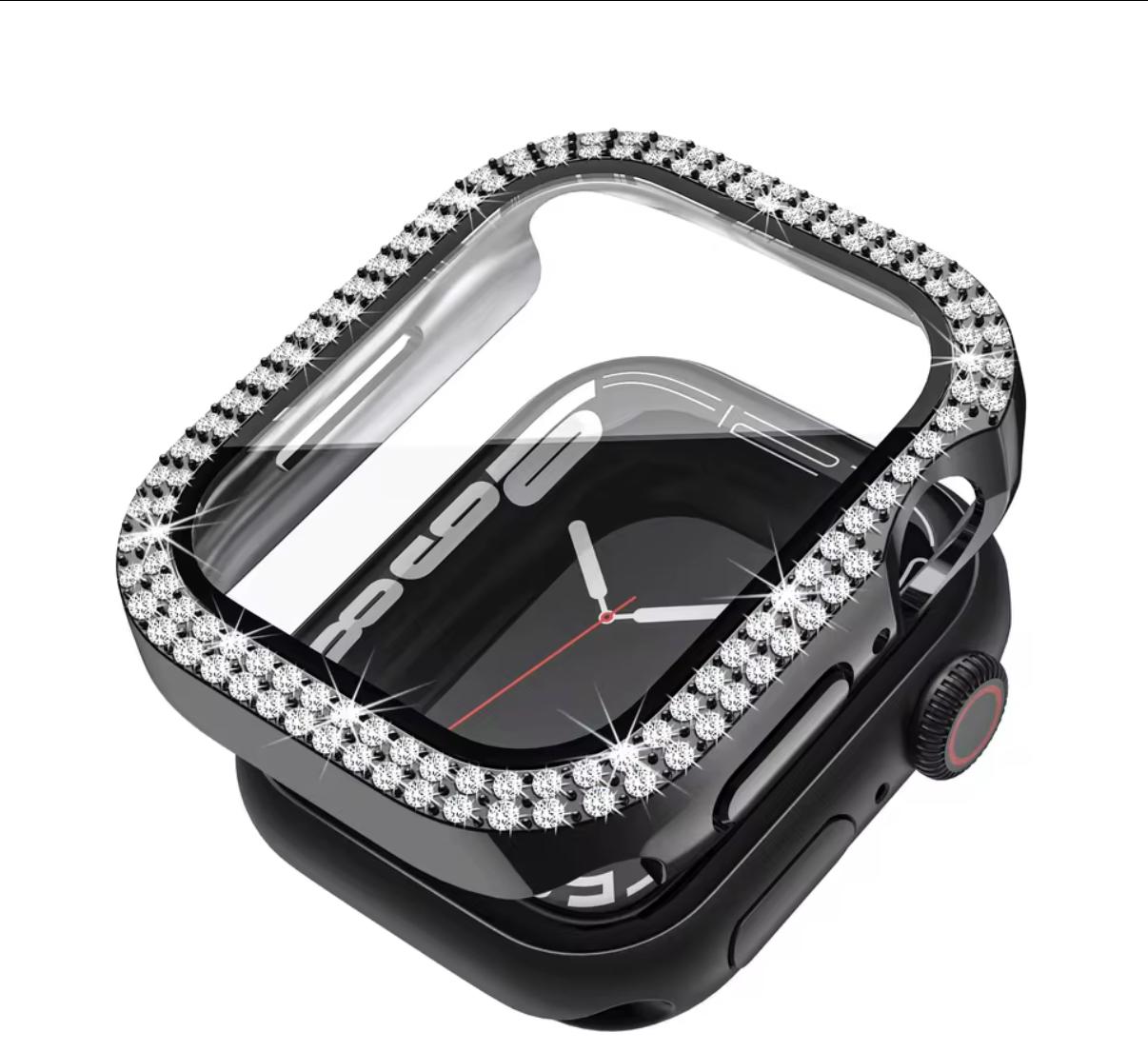 Apple Watch Size 42MM | (Black) Double Row Diamond Case With Tempered Glass