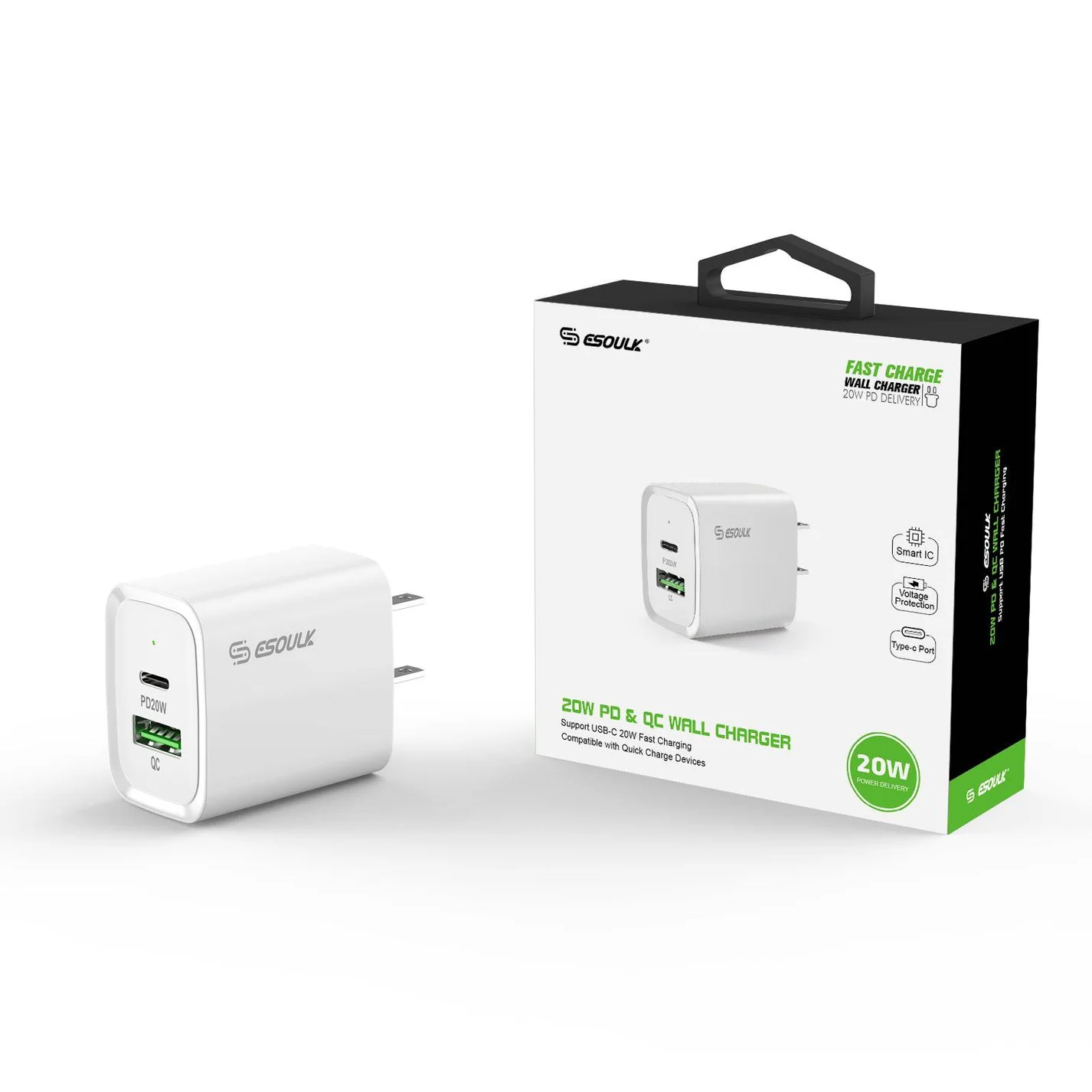 (EA20-WH) 20W PD & QC Fast Wall Charger | White