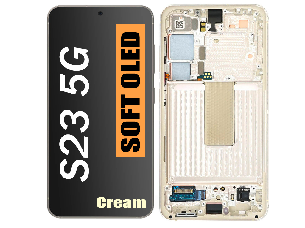 SAMSUNG S23 5G (S911) (SERVICE PACK OLED ASSEMBLY WITH FRAME) (CREAM)