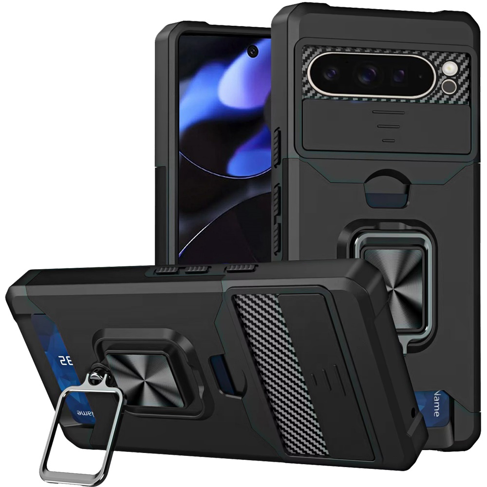 Google Pixel 8 Pro 5G Ring Card Invisble Plus Magnetic Window Case - Black