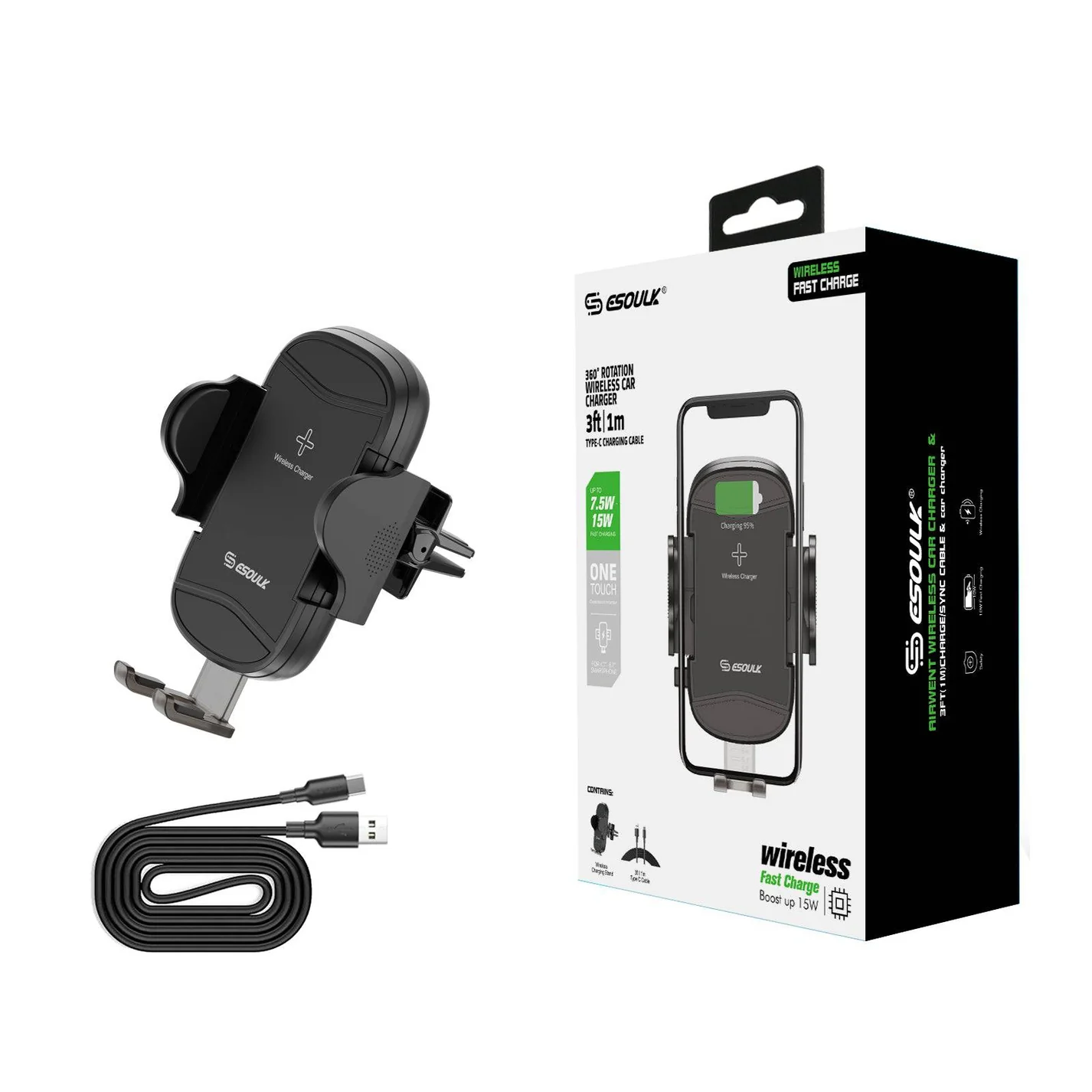 EH39BK 15W Wireless Charger Air Vent Car Holder