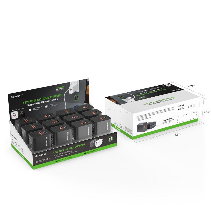(Ek-2009BK) 20W PD&QC WALL CHARGER NO BOX BLACK