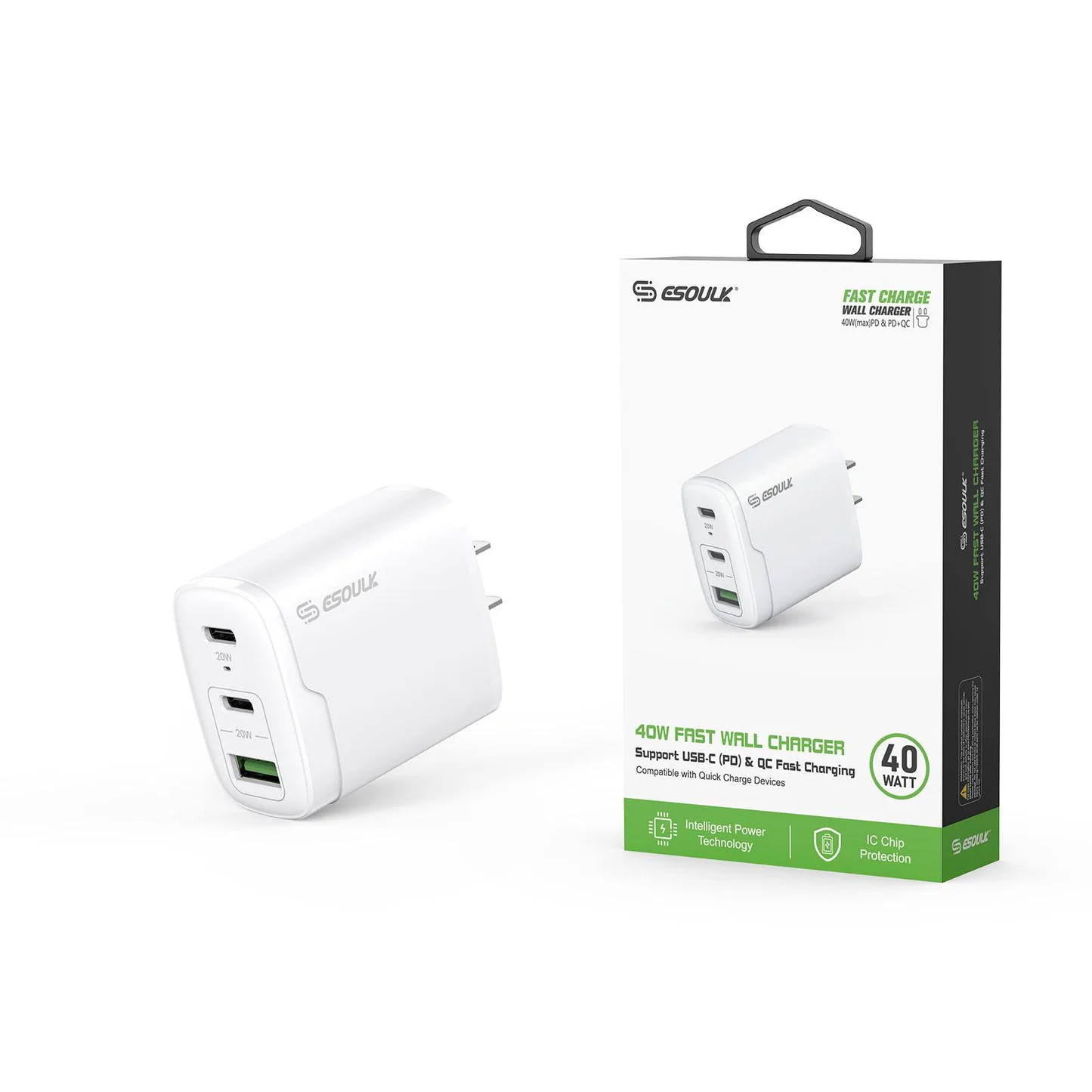 (EA18-WH) Dual PD+QC 40W Fast Wall Charger | White