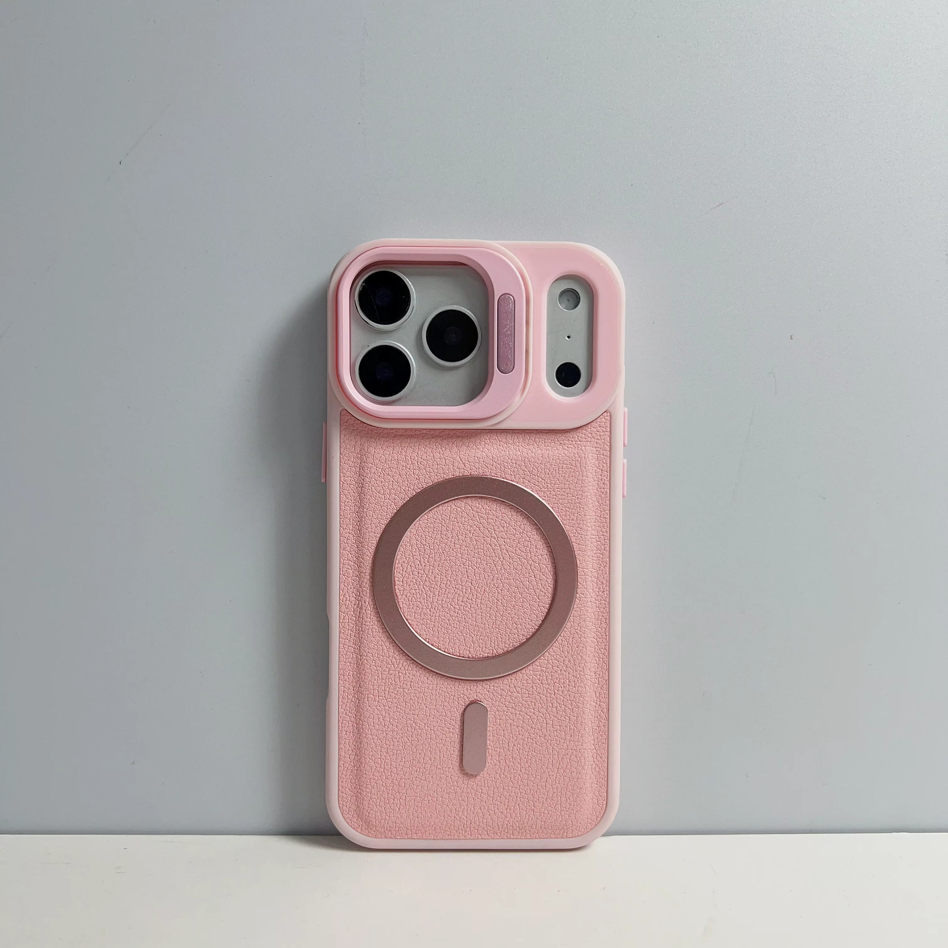 Samsung A15 (Pink) Leather MagSafe Camera-Stand Case