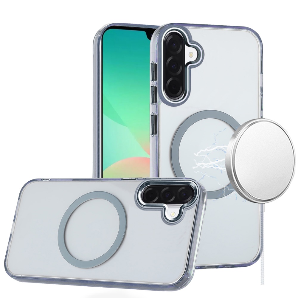 Samsung Galaxy A27 Magnetic Circle Ring Transparent Premium Acrylic with Metal Buttons & Camera Raised Lip - Light Blue