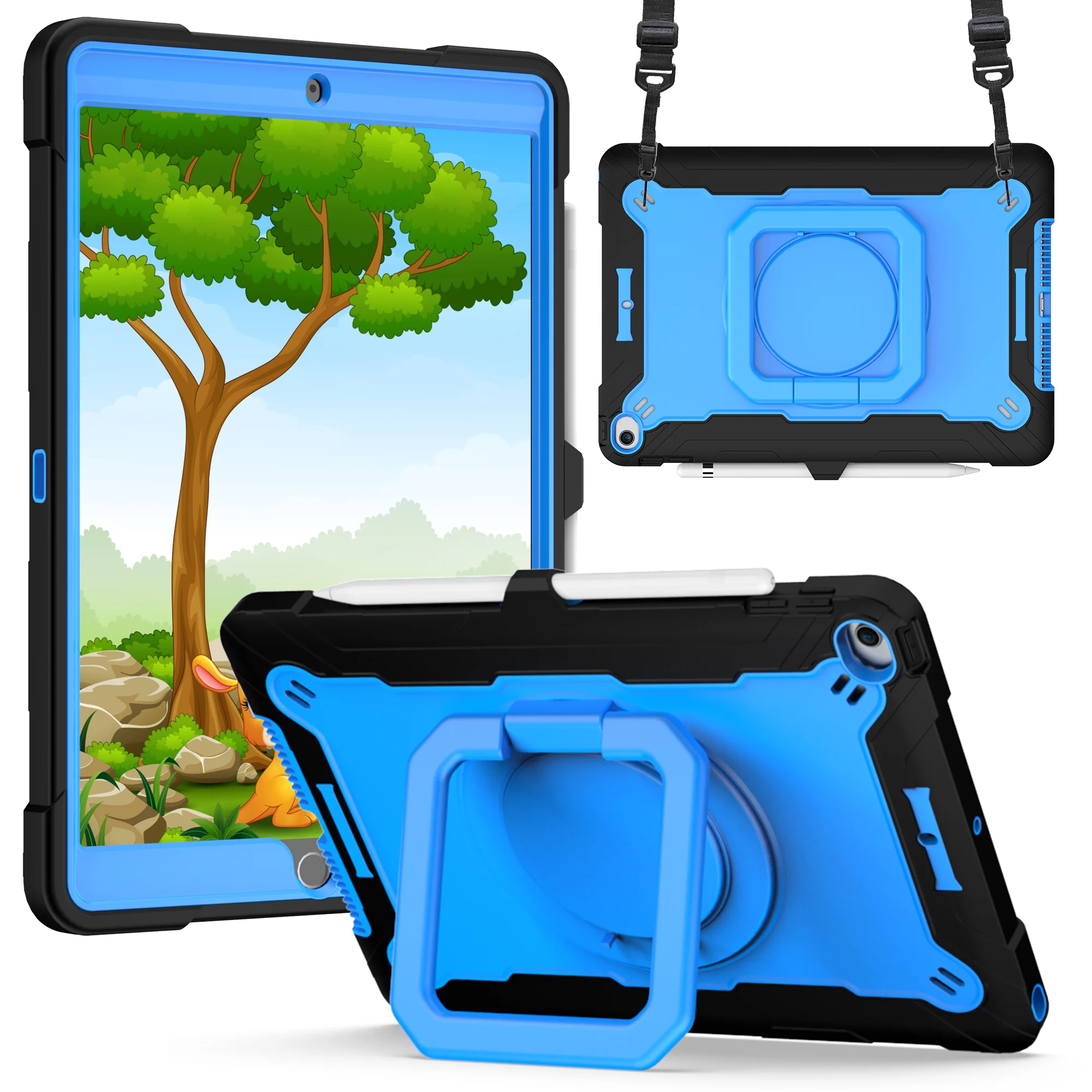 Apple iPad Air 11 (M3) 2025 / Air 11inch 2024 Tablet Tough Hybrid Rotating 360 Degree Kickstand - Black+Blue