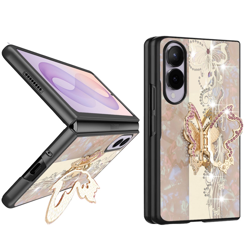 Samsung Z Fold 8 SPLENDID Diamond Glitter Ornaments Engraving Case Cover - Enchanted Butterfly Gold