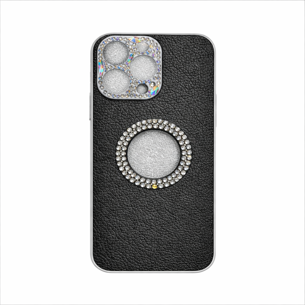 iPhone 13/14 Leatherback Case with Diamonds Bezel | Black