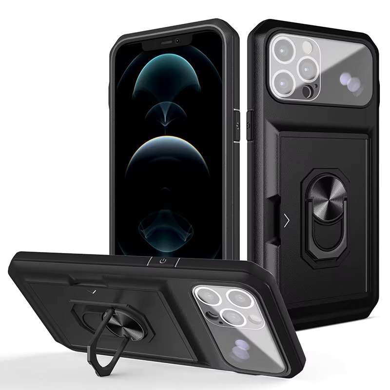 Samsung S22 Ultra Solid Sliding Wallet Stand Case | Black