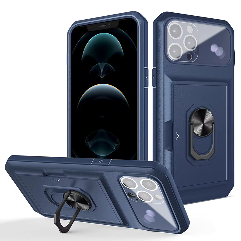 Samsung S22 Plus Solid Sliding Wallet Stand Case | Blue