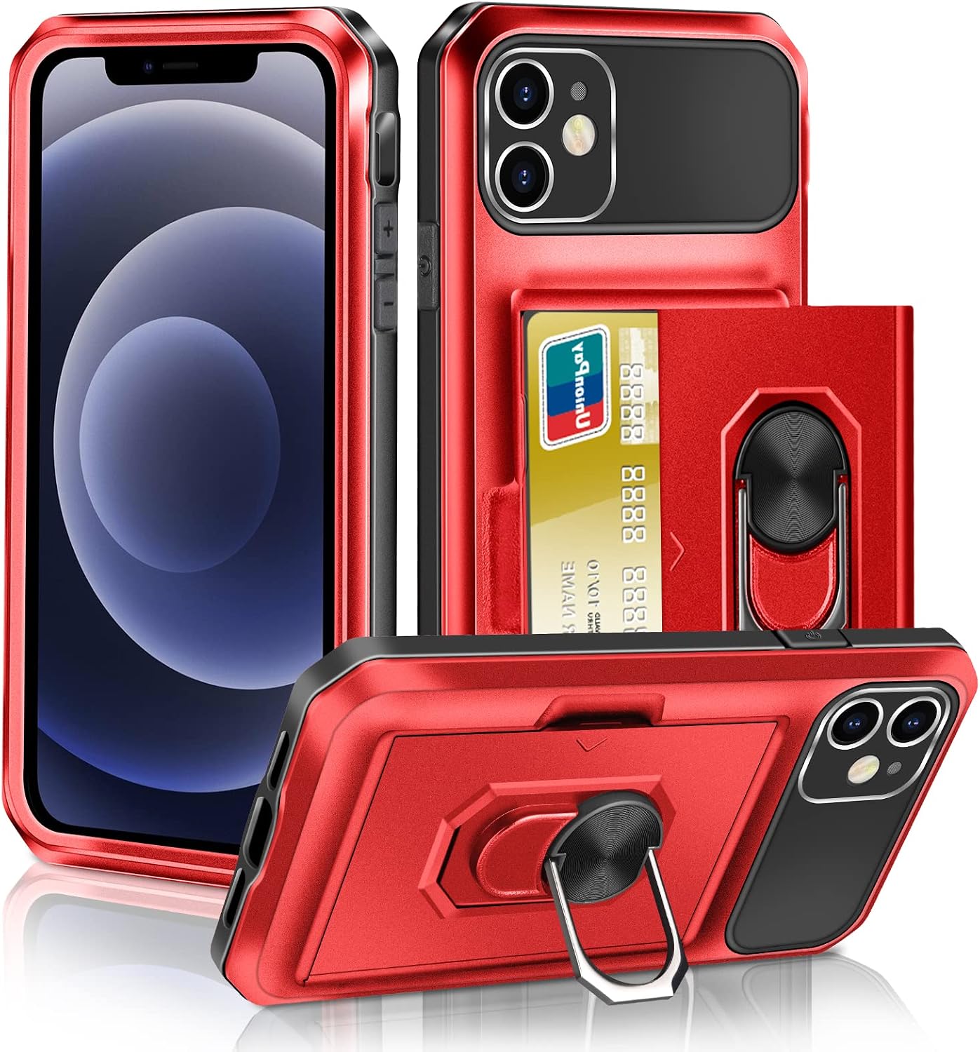 Samsung A12 Solid Sliding Wallet Stand Case | Red