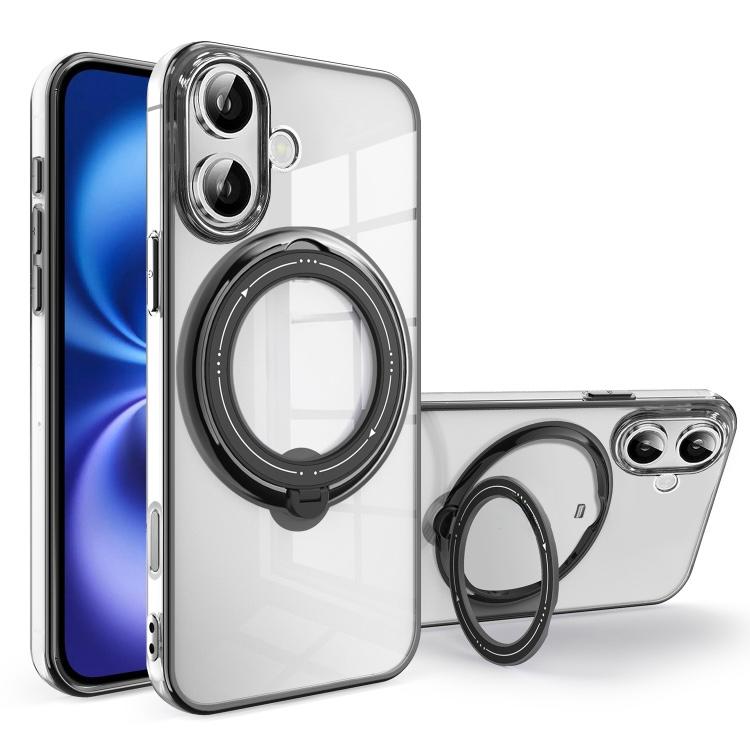 iPhone 15 Pro Max Clear Magnetic Kickstand Case (With Retail Box) | Black