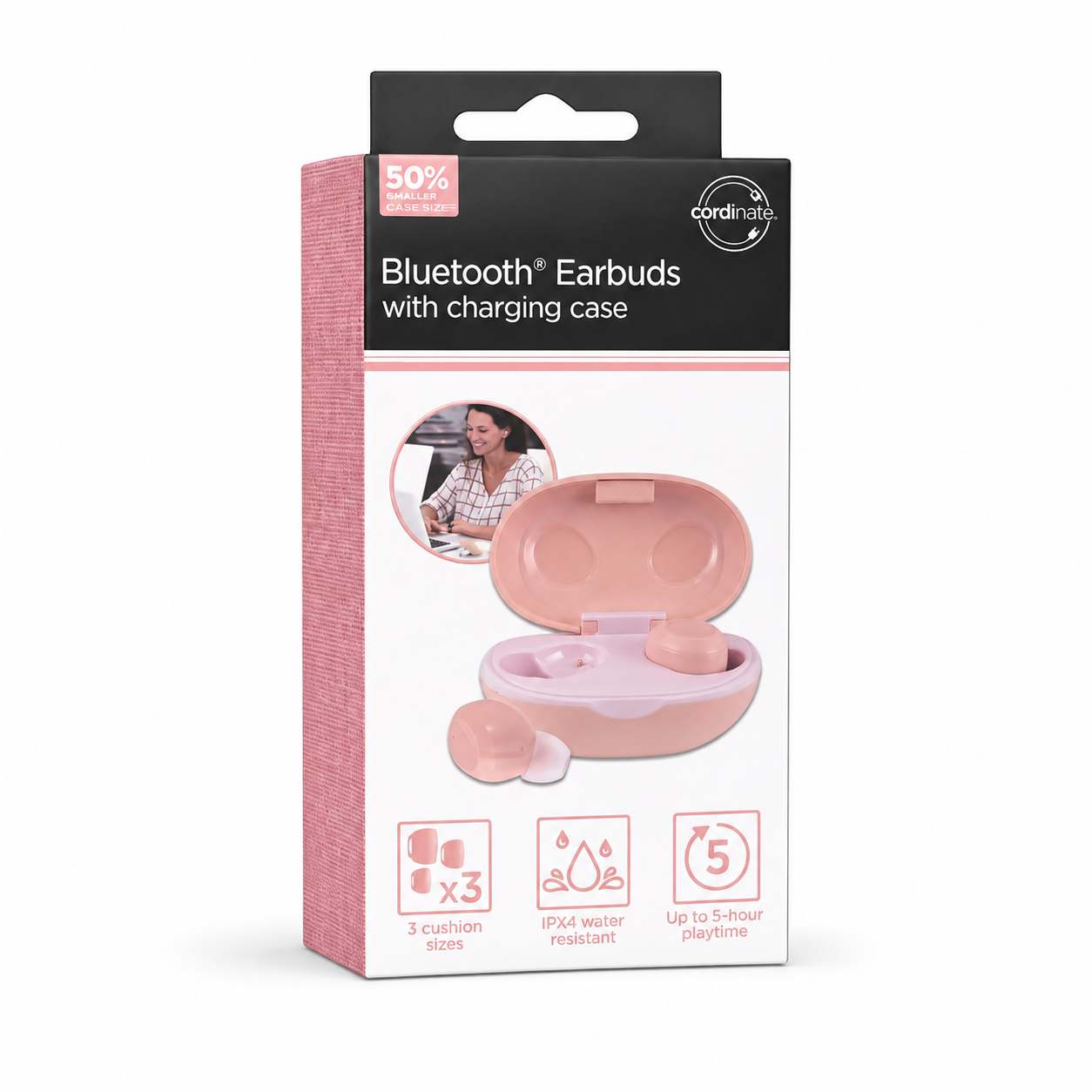 Cordinate Bluetooth® Earbuds with Charging Case | Pink