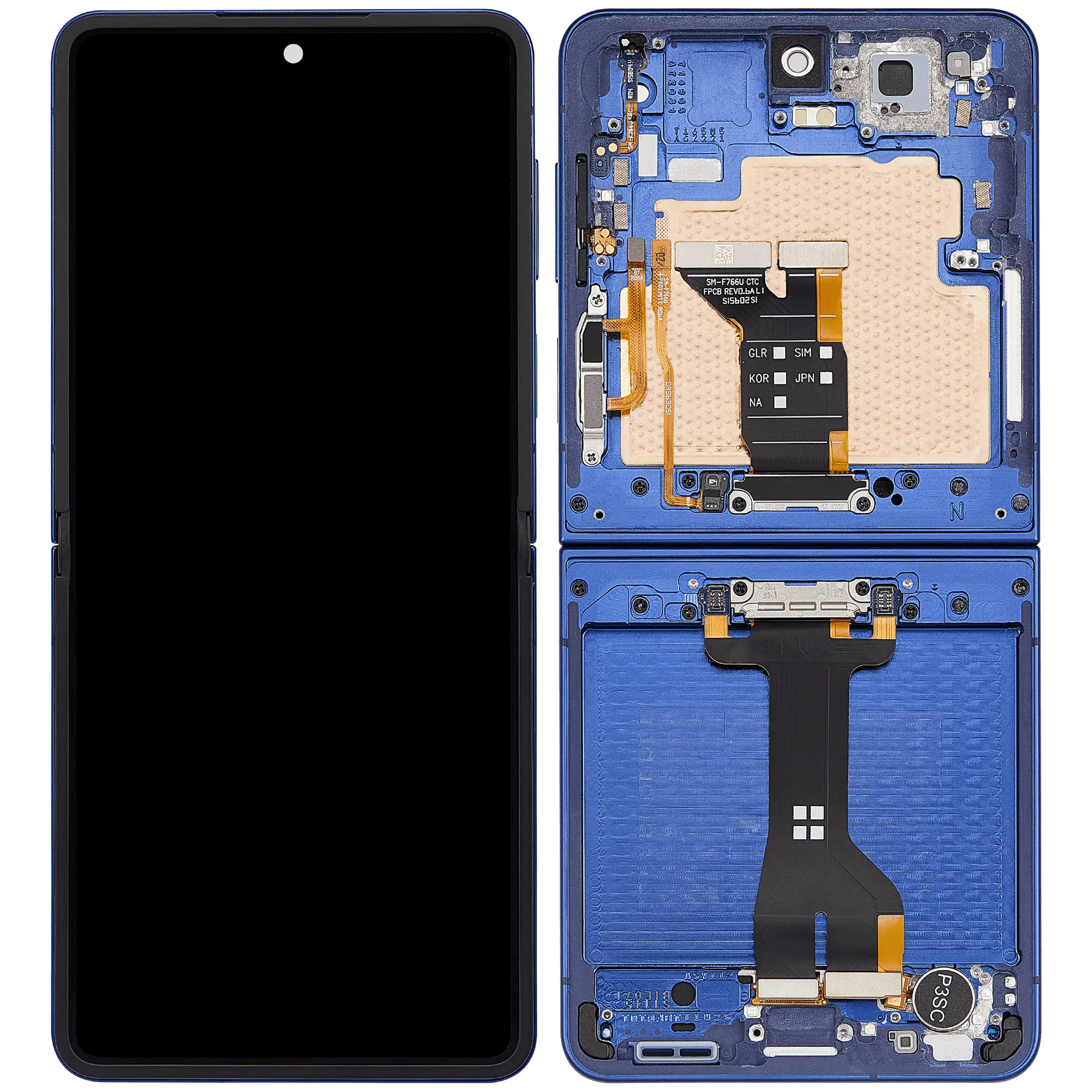 Samsung Galaxy Z Flip 7 5G - Refurbished Inner OLED Assembly With Frame (Blue Shadow)