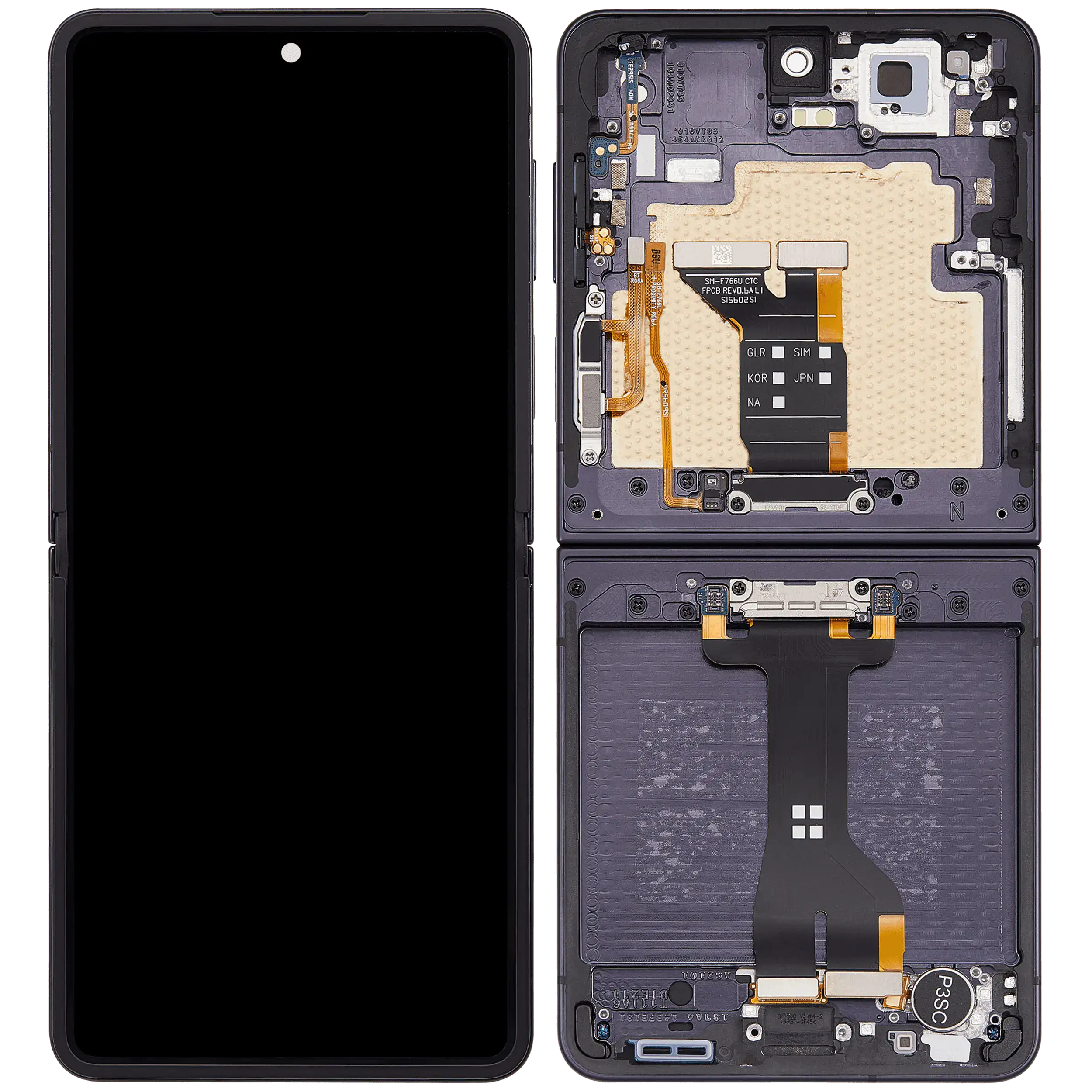 Samsung Galaxy Z Flip 7 5G - Refurbished Inner OLED Assembly With Frame (Jet Black)