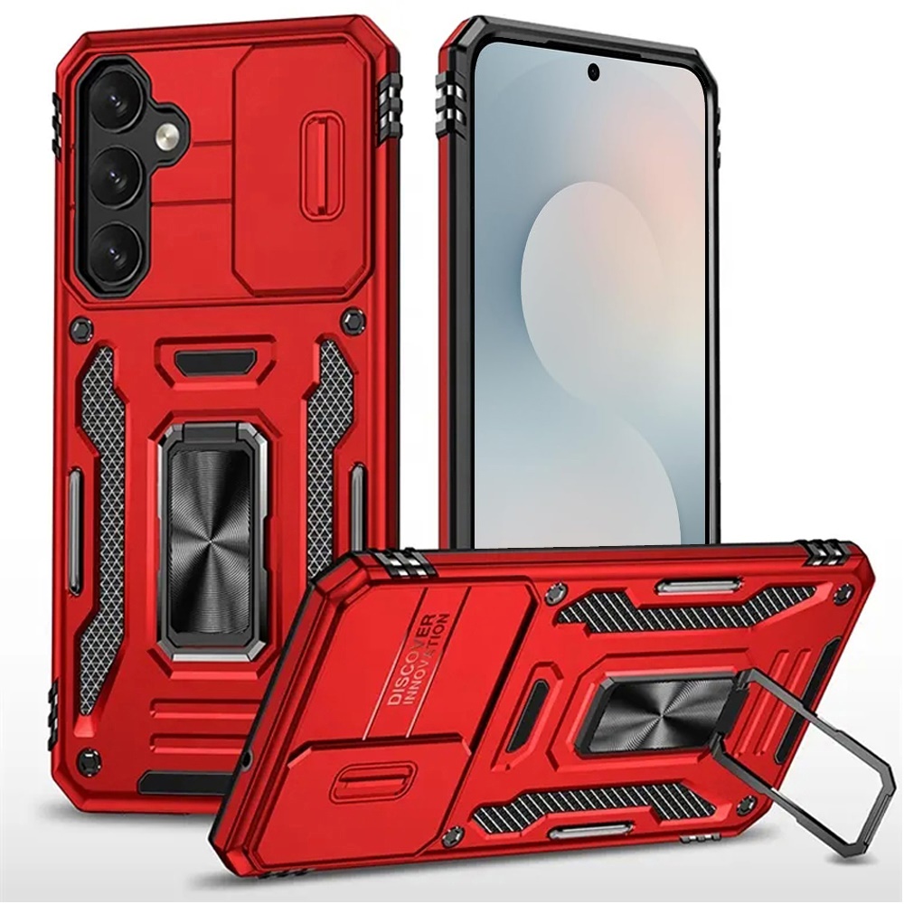 Samsung Galaxy s26 FE Utter Tough Metal Ring Movable Camera Window Hybrid Case Cover - Red