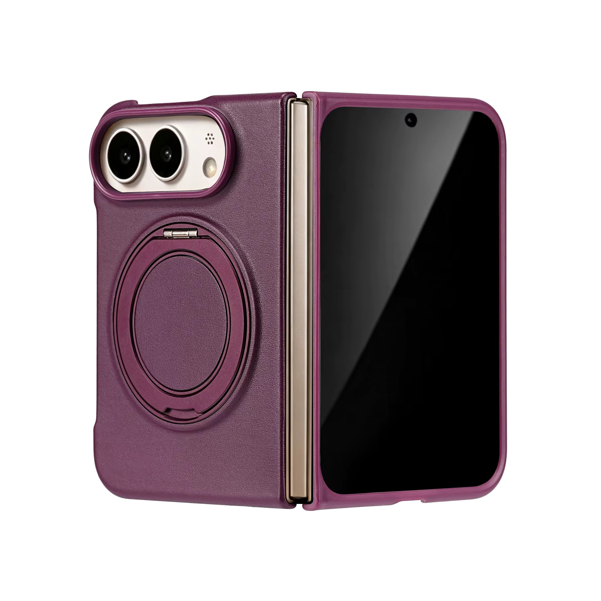 iPhone 18 Duo Fold 360 Rotating PU Case - Wine Red