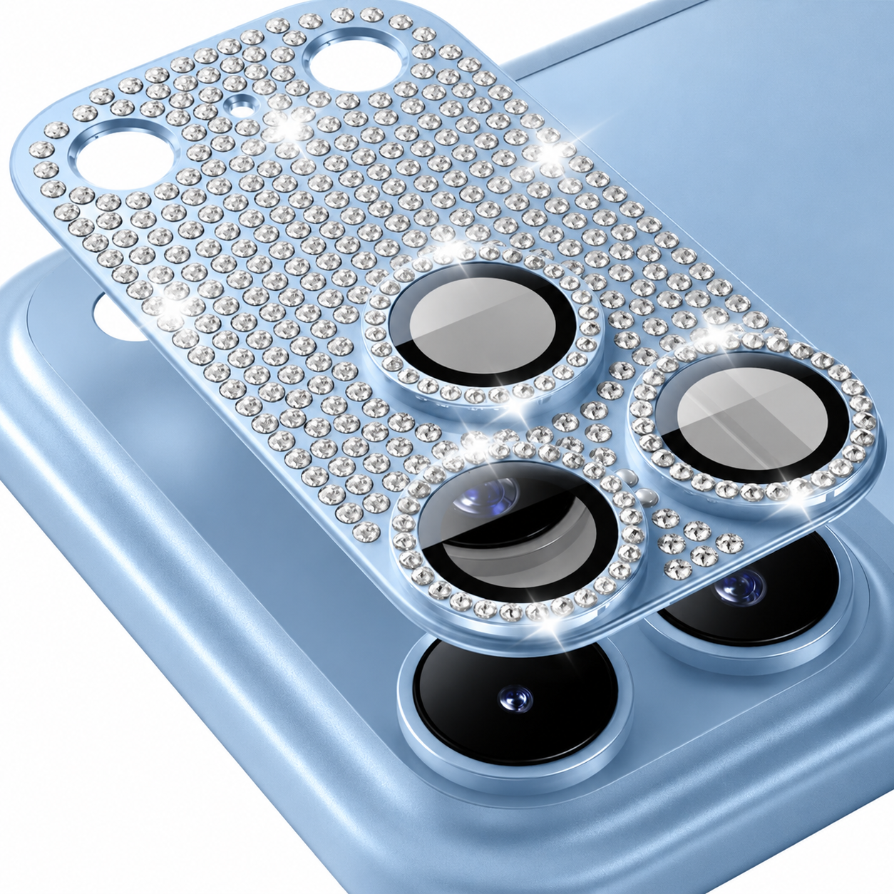 iPhone 18 Pro Max Full Diamond Metal Camera Lens Protector | Light Blue