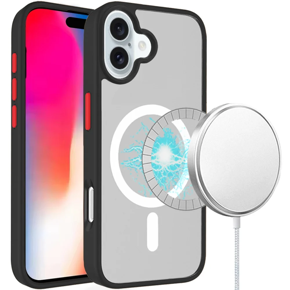 iPhone 16 6.1 Inch [Magnetic Circle] Colorful Buttons Thick 2Mm Hybrid - Black