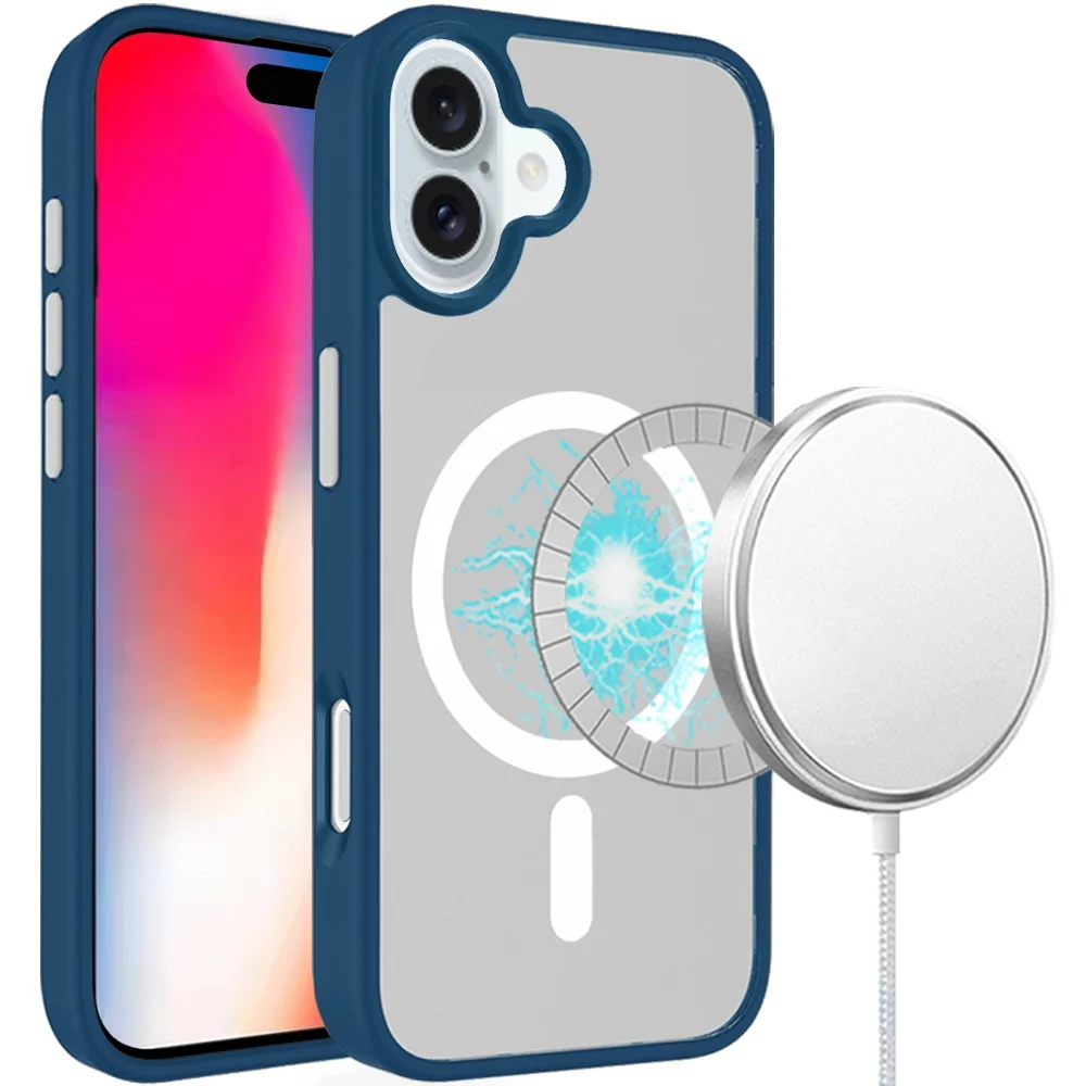iPhone 16 6.1 [Magnetic Circle] Colorful Buttons Thick 2Mm Hybrid - Blue