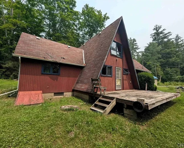 $159,900 Almond, NY A-Frame: Forest Border, Spiral Staircase & New Garage
