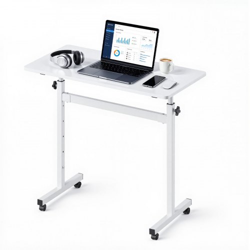 VEVOR Standing Desk, Adjustable Height Mobile Stand Up Desk with Lockable Casters, 810 x 410 mm Small Computer Sit Stand Rolling Workstation with Hook, 25 kg Desktop Capacity, for Home Office, White