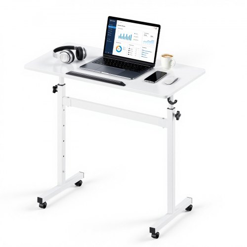 VEVOR Standing Desk, Adjustable Height Mobile Stand Up Desk 360° Tilting Desktop, 810 x 410 mm Small Computer Sit Stand Rolling Workstation w/ Hook, Lockable Casters, 25 kg Capacity for Home Office