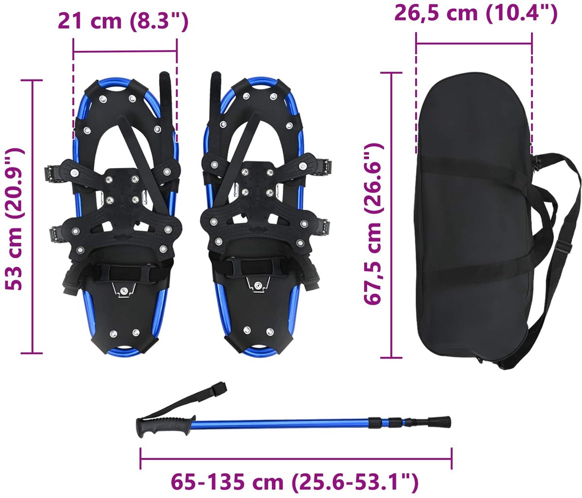 3-in-1 Schneeschuhe mit Trekkingstöcken Blau und Schwarz
