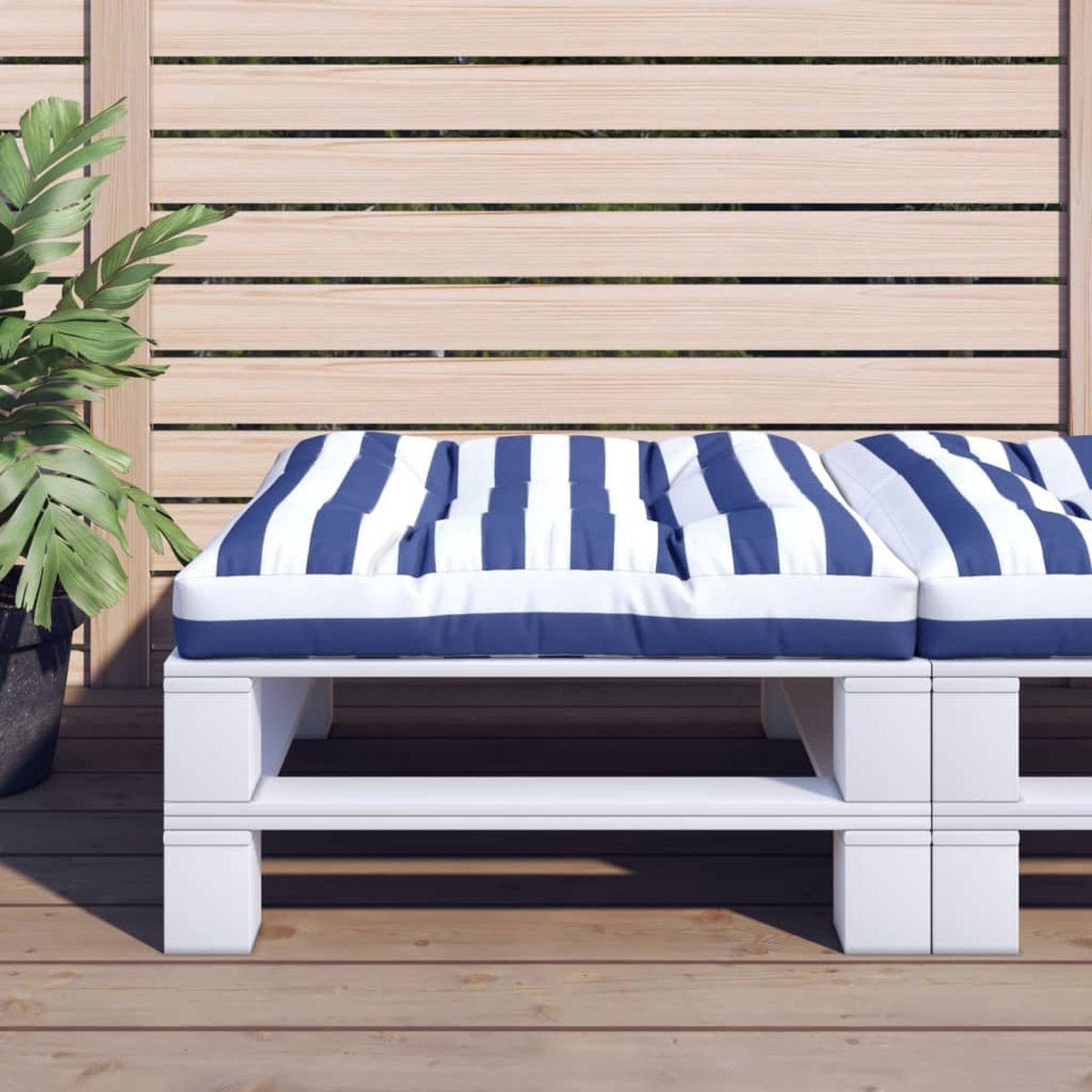 Palettenkissen Blau-Weiß gestreift 70 x 70 x 12 cm Stoff