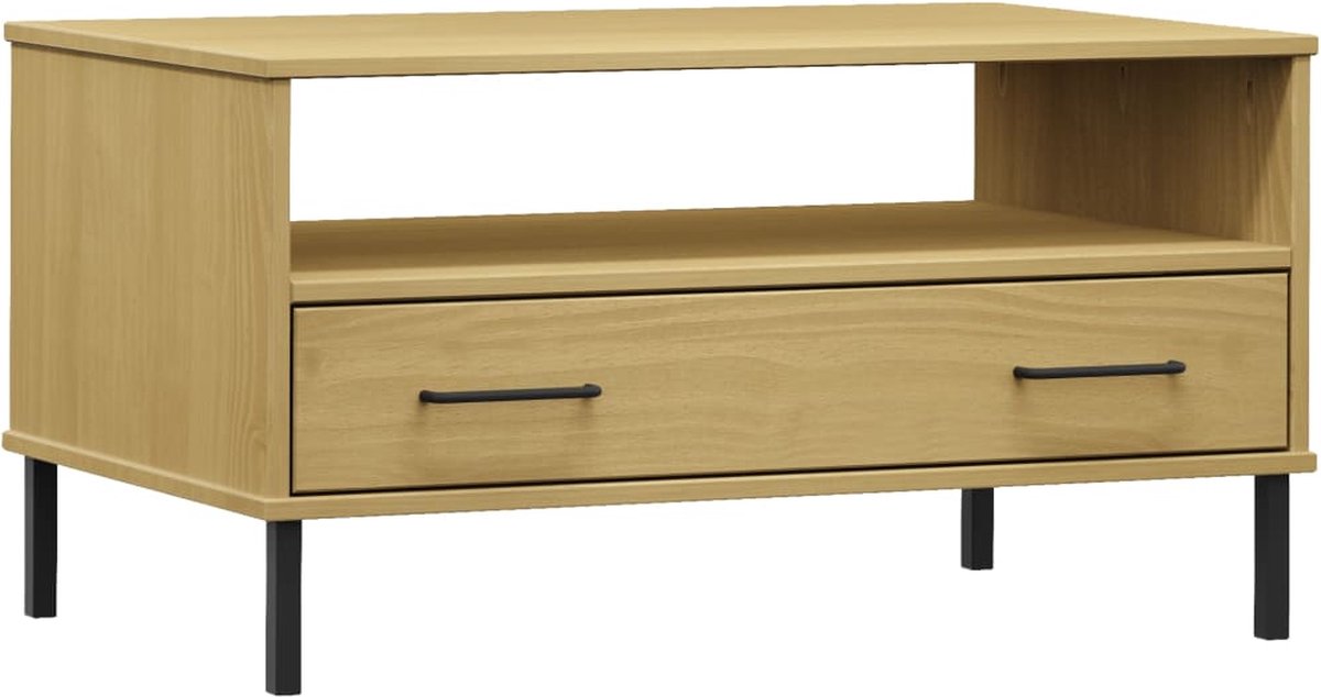 OSLO Couchtisch mit Metallbeinen Braun 85x50x45 cm Massivholz