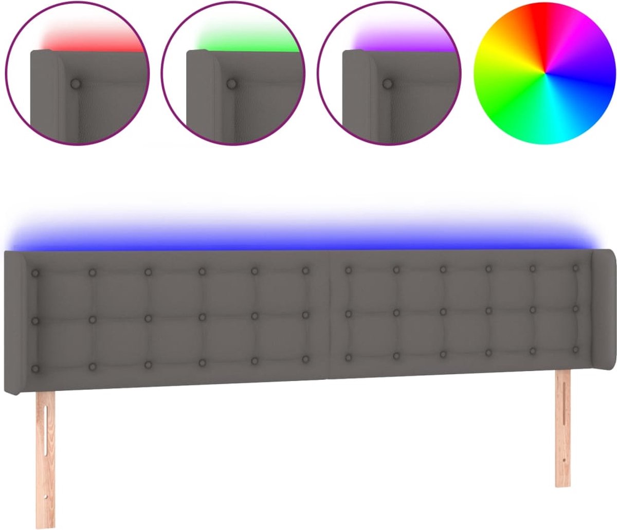 LED-Kopfteil Grau 163x16x78 88 cm PU-Leder