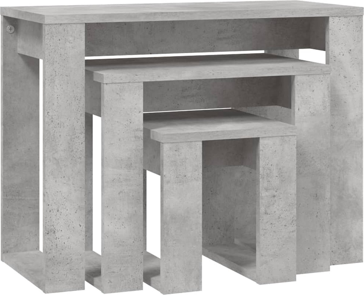 3er Set Beistelltische Betongrau Holzwerkstoff