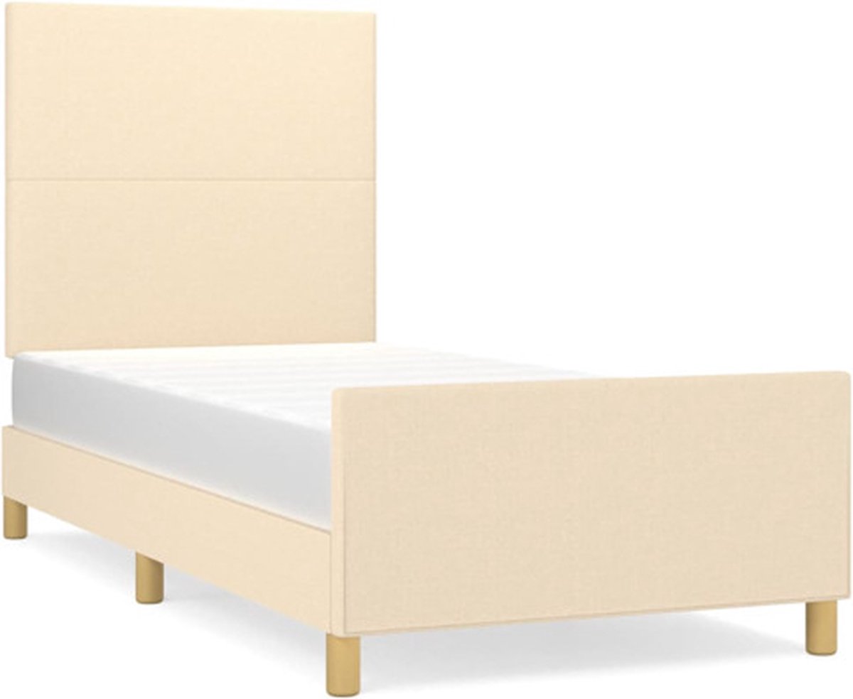 Bettgestell ohne Matratze Creme 90 x 200 cm Stoff