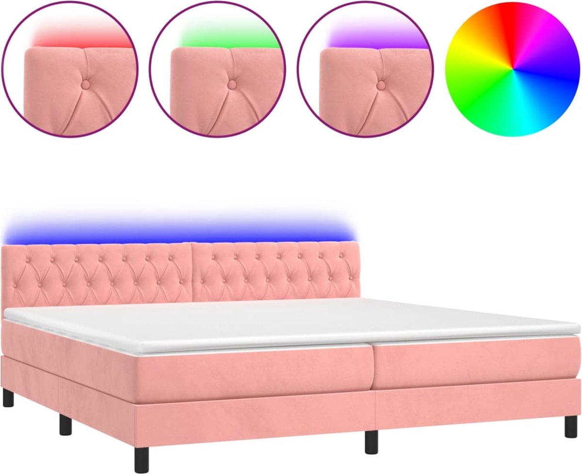 Boxspringbett mit Matratze & LED-Leuchten Rosa 200x200 cm Samt