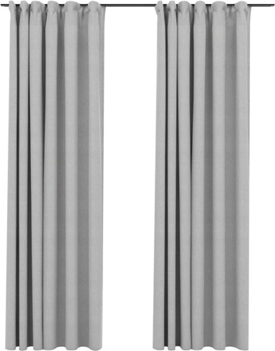 Verdunkelungsvorhänge mit Haken Leinenoptik 2 Stück Grau 140 x 245 cm