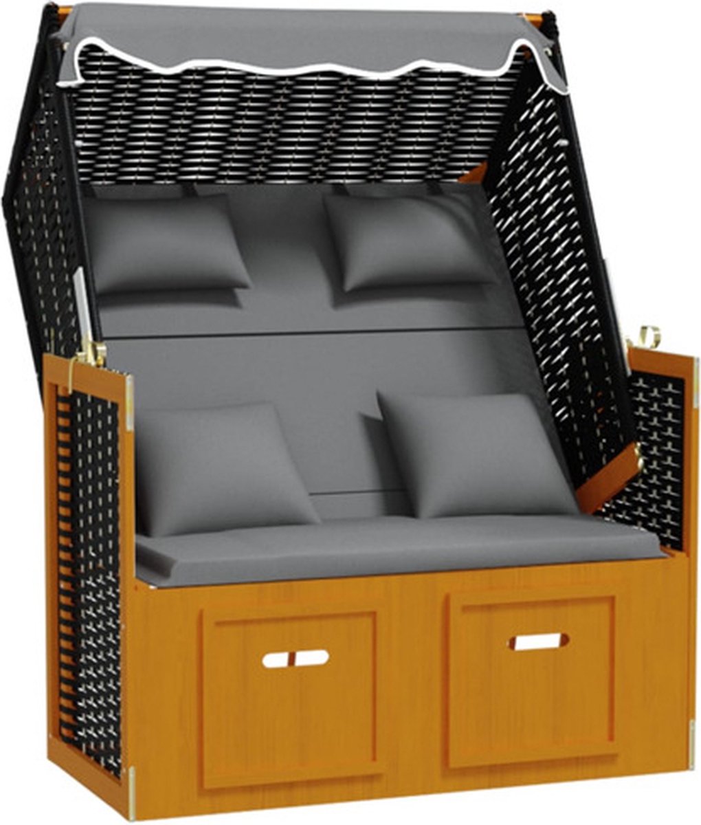 Strandkorb mit Polster Poly-Rattan & Massivholz Schwarz Anthrazit