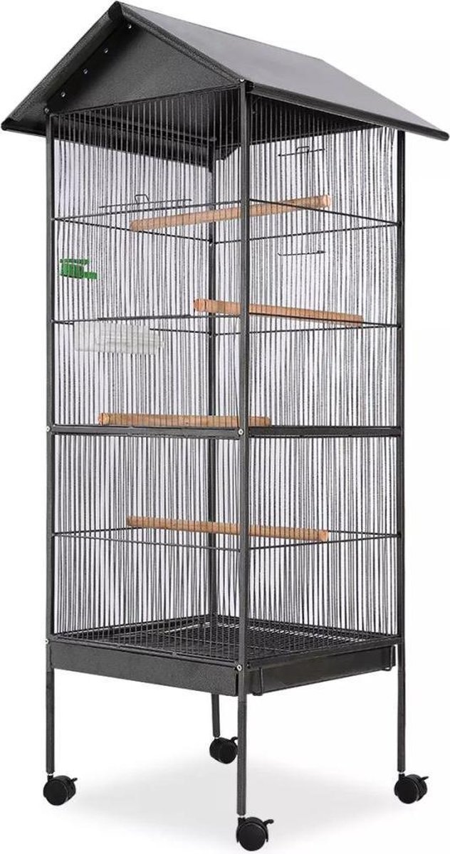 Vogelkäfig mit Dach Stahl Schwarz 66 x 66 x 155 cm