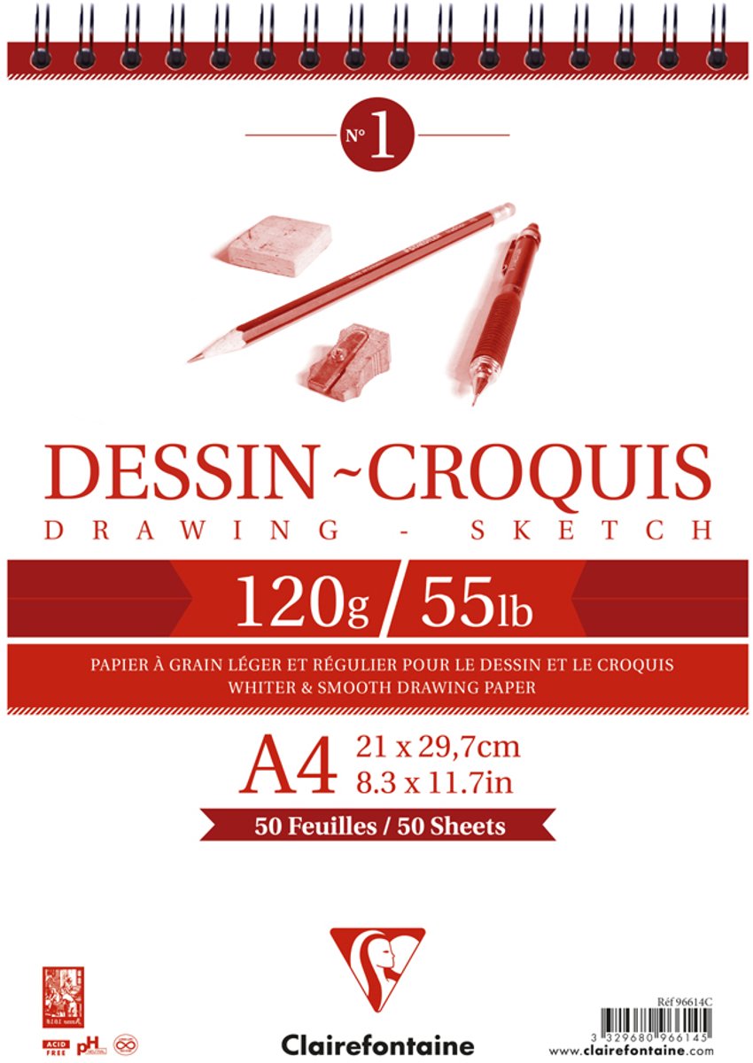 5 x Clairefontaine Zeichenblock A4 125g/qm VE=50 Blatt