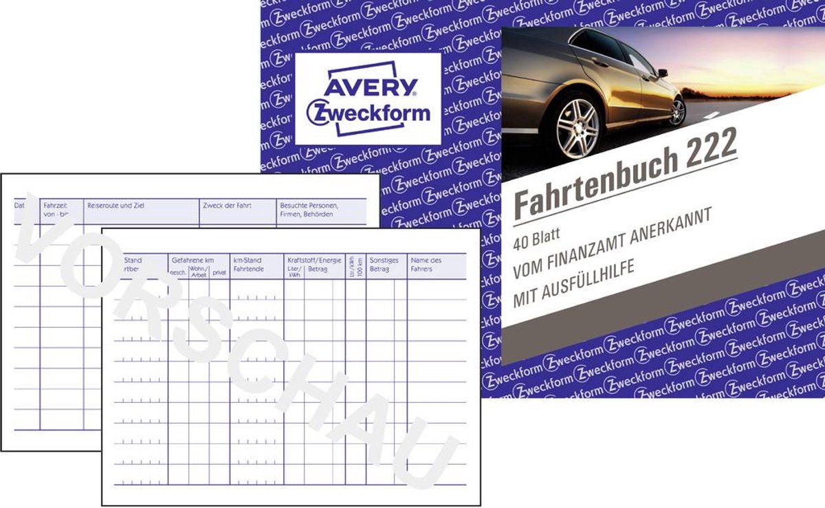 10 x Avery Zweckform Formularbuch Fahrtenbuch A6 quer VE=40 Blatt mit