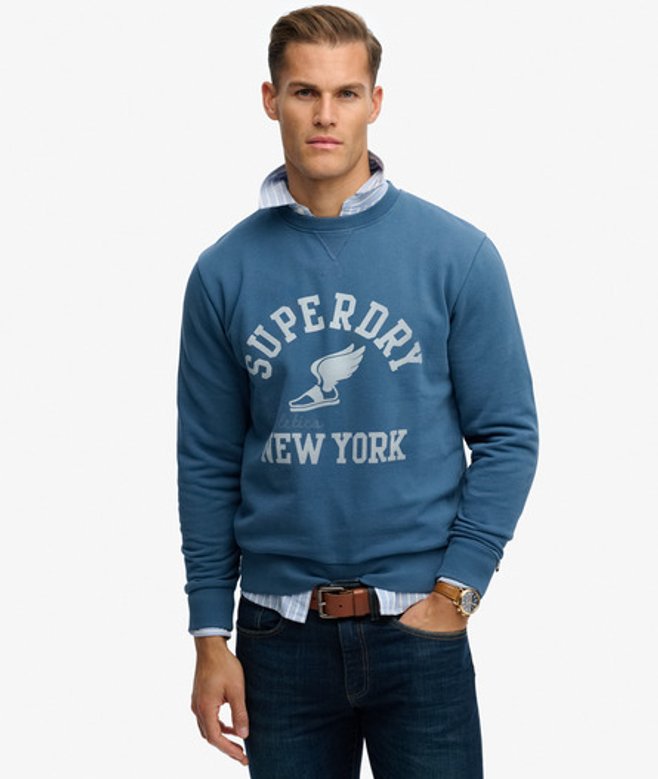 Superdry Herren Athletic Essentials Sweatshirt mit Rundhalsausschnitt Blue - Größe: Xxl