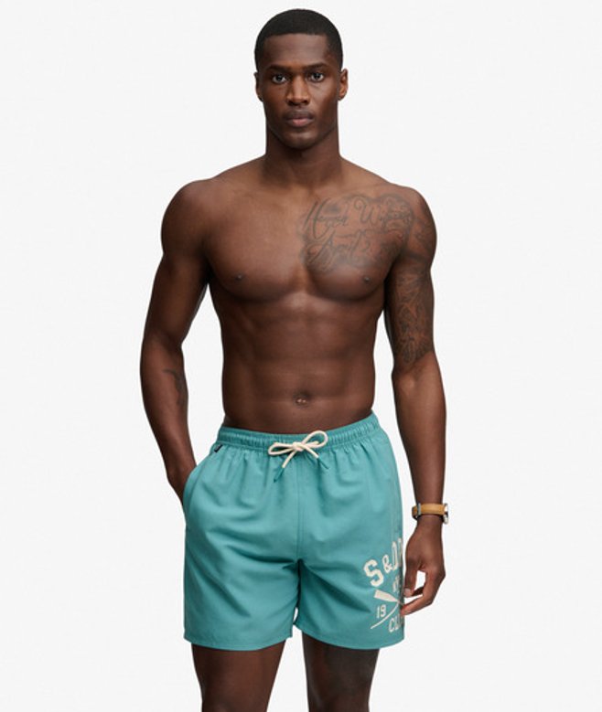 Superdry Herren Printed Logo 16-Inch Badeshorts Green - Größe: L