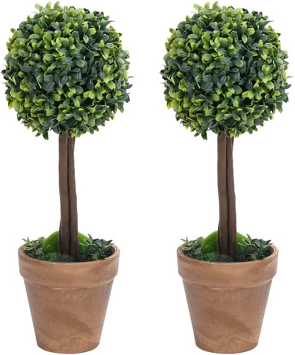 Künstliche Buchsbaumbäume 2 Stück mit Topf Kugelförmig Grün 33 cm