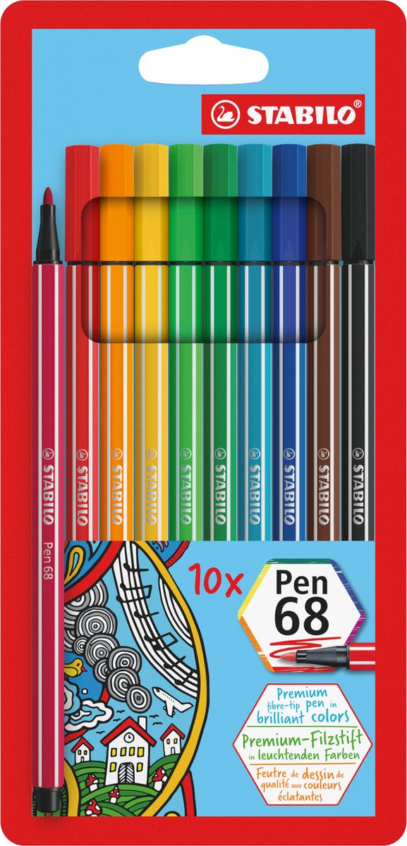 10 x Stabilo Fasermaler pen 68 Etui mit 10 Farben