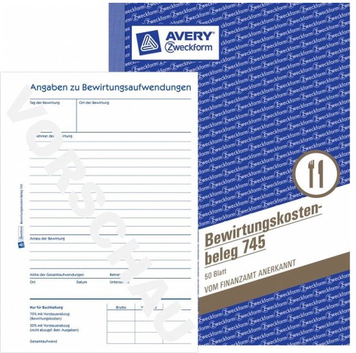 10 x Avery Zweckform Formularbuch Bewirtungskosten-Beleg A5 50 Blatt