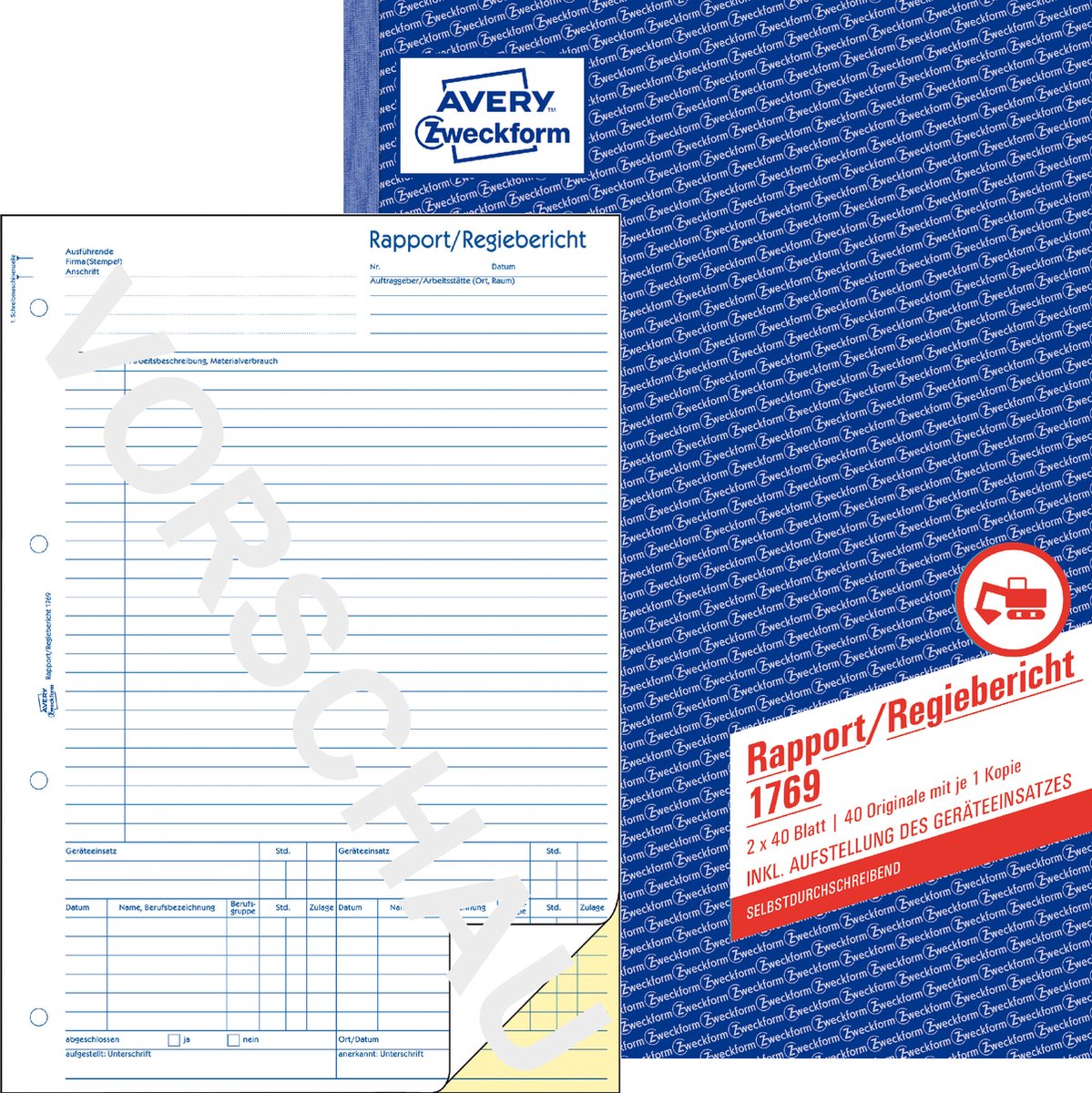 5 x Avery Zweckform Formularbuch Rapport/Regiebericht A4 selbstdurchsc