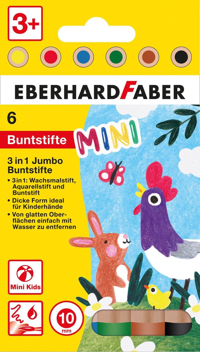 6 x Eberhard Faber Farbstiftetui Jumbo Mini Kids 3in1 - 6er Etui.