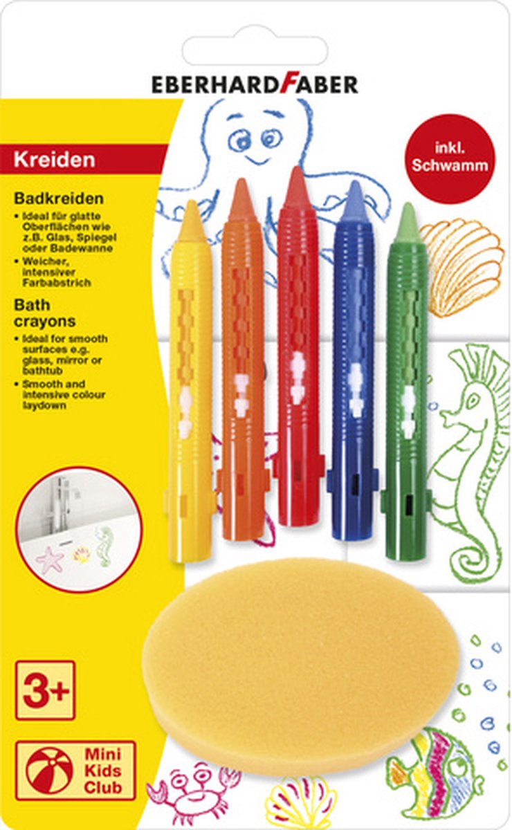 10 x Eberhard Faber Wachsmalstift Badkreide mit Schwamm Rund Wachskrei