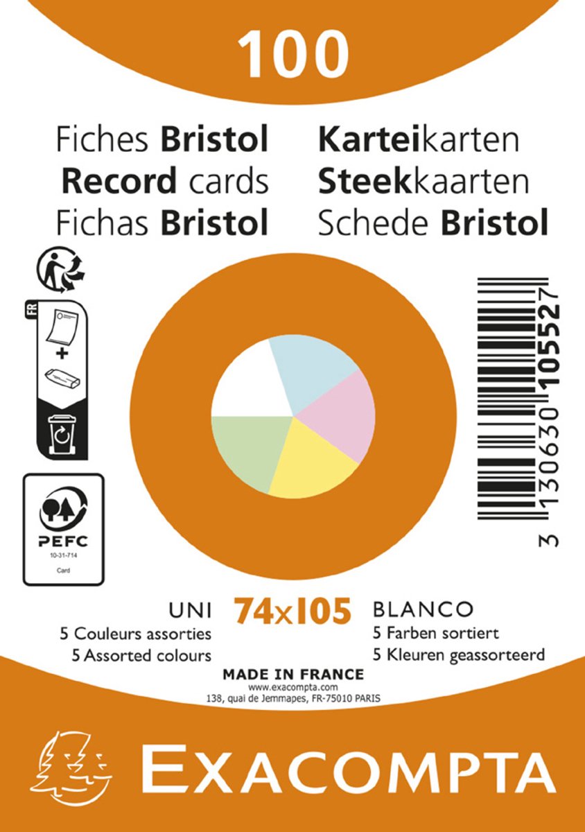 40 x Exacompta Karteikarte 10252E A7 kariert sortiert 100 Stück