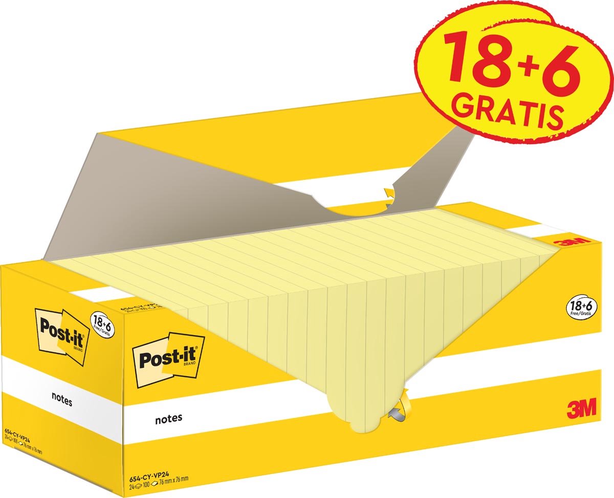 Post-it Haftnotiz Notes 654-CY-VP24 76x76mm gelb 24x100 Blatt