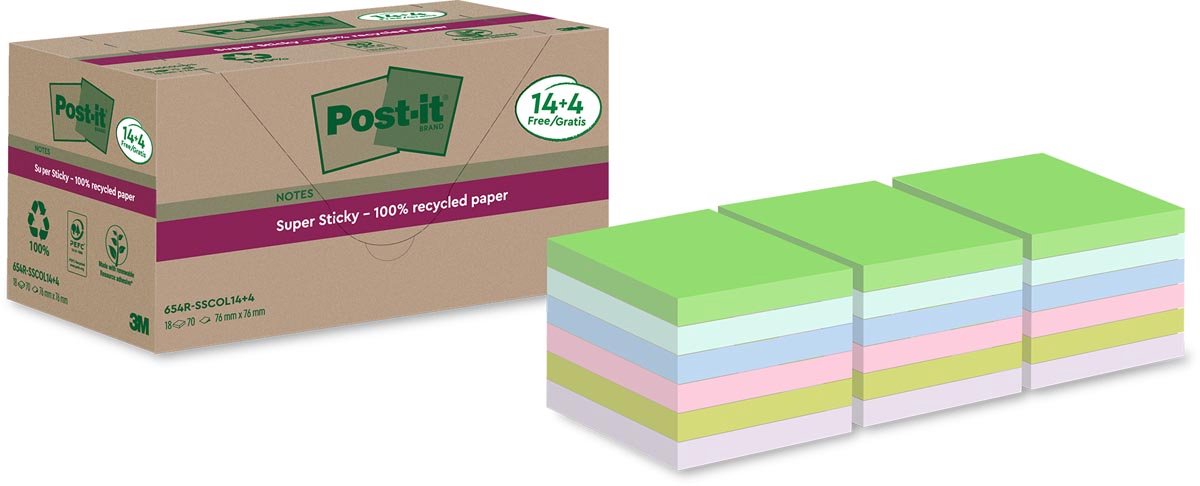 Post-it Haftnotiz Super Sticky Recycling Notes 76x76mm 70 Blatt sortie